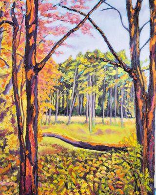 mixed media painted from a photo taken while on a walk in the woods