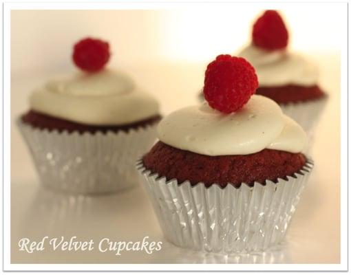 Catherine's Cupcakery's Signature Cupcake: Richest Red Velvet- topped with a creamy decadent cream cheese frosting.