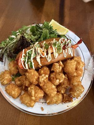 Connecticut Style Lobster Roll with tots