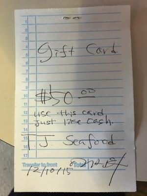 Owners signature here attached to receipt for an even $50