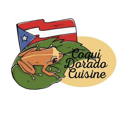 Coqui Dorado Cuisine logo representing our flag and our beautiful frog.