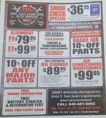 SPECIALS GOOD TILL 10/31/2025