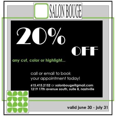 20% off all first time clients! Call to book your appointment today!