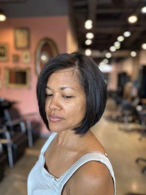 Precision Bob Haircut Curly/Wavy Haircut with Silkpress by Cheron Hamner Best Salons Atlanta