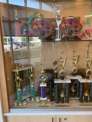 Trophy's won by Richardson Gymnastics.