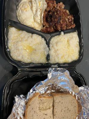 Corn-beef was over cooked along with the eggs and the grits were a bit watery with hardly any flavor. Make sure you have salt on deck.