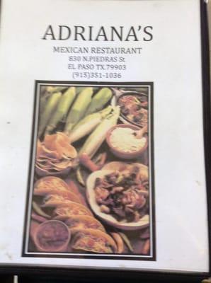 Menu cover as of Oct 2012.