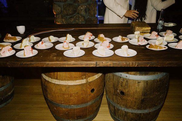 Sliced cheesecake for guests - from additional full cakes. Multiple flavors (my favorite was the cherry almond - out of this world good)