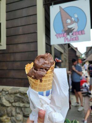 "Queen of Hearts" dark chocolate ice cream with raspberry swirl and fudge cups