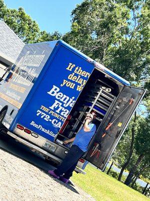 Benjamin Franklin Plumbing driver in Vero Lake Estates. Company truck