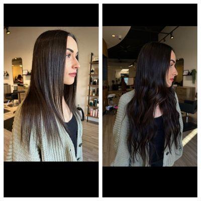 Before and after 2 rows of 22" hand tied extensions