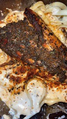 Jerk Cajun Salmon Fettuccine Alfredo