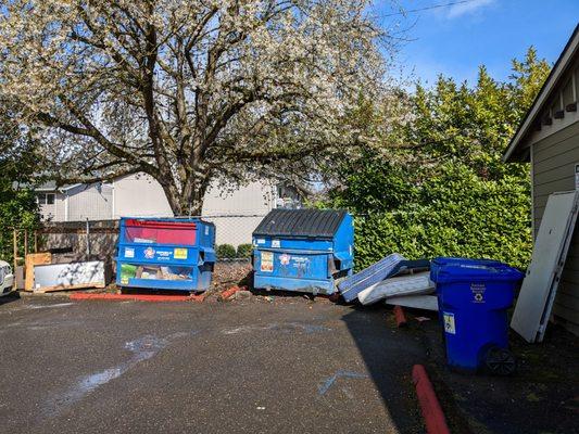 Photo taken 4/19/23 - Wide shot of all the trash that has accumulated this month.