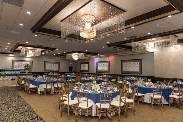 Our ballroom, new chandeliers, walls and carpet.