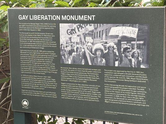 Gay liberation monument sign