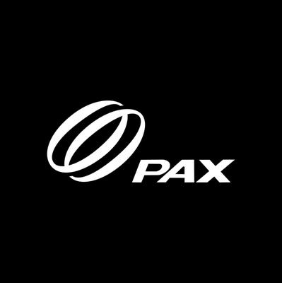 White PAX logo on black background.