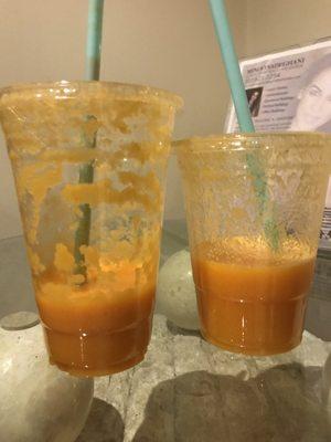 Lg "Smoothie" not sure orange & carrots not cold and too thick.....small OJ