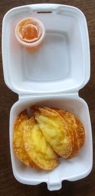 Crab rangoons. Only received 5, menu says order of 6.