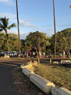 Parking lot and picnic tables
