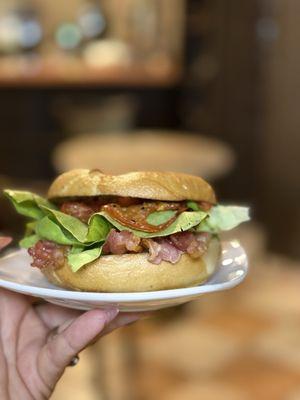 Bacon pepper jack bagel sandwich