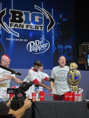 The guy that invented Hermanaki wings from Ale Emporium is in the middle with the hat on. Joey Chestnut won the competition.