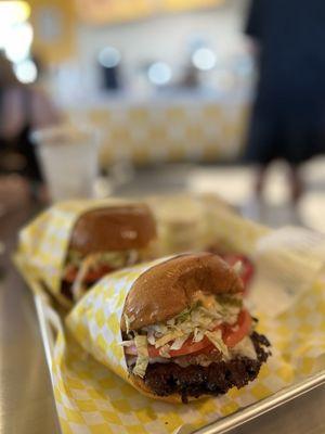 Original "OG" crispy double burger with lettuce, tomatoes, pickles