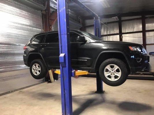 Jeep Grand Cherokee on a lift