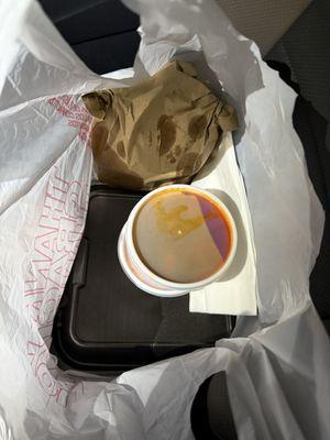 bag received. no salsa or cheese dip despite $27 + tip payment. (that's consume for the tacos and rice)