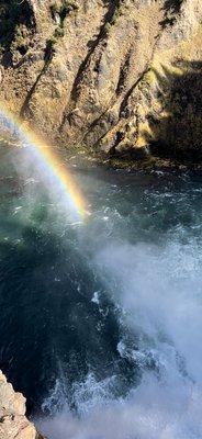 Rainbow from the mist at Brink of the Upper Falls