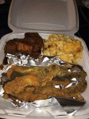 Whiting platter with yams and Mac n cheese!! So good!!!