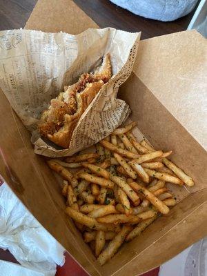 Taiwanese chicken sandwich and fries
