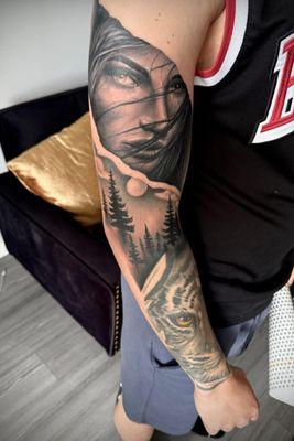 Black and grey realism tattoo work done by Darien!!