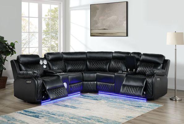 Sectional sofa with bluetooth and LED lights