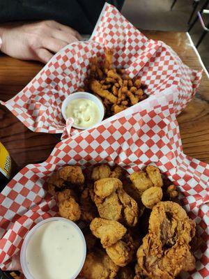 Clam stripes and chicken. Yum