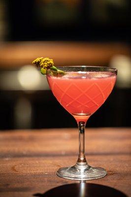LA MOME Clemant Rhum Agricole, Giffard Wild Elderflower Liquor, Dubonnet, fresh squeezed Lime