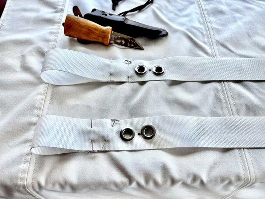 Awning, grommets, webbing