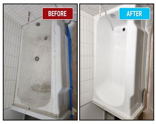 Porcelain tub reglazed in white color.