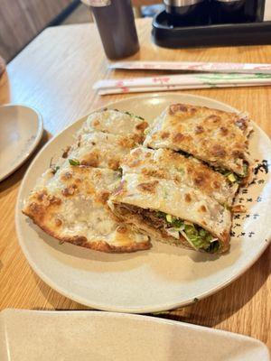 Scallion and beef pancakes appetizer