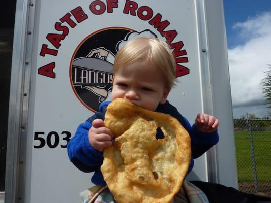 Grandchild (Logan) enjoying a Langosi