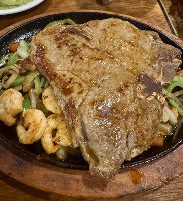 T-Bone steak and shrimp...