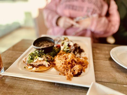 Carnitas Soft Taco and Chicken Mole Enchilada