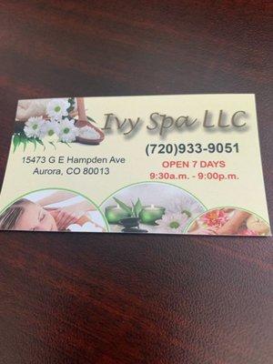 This is our Business cards contain mostly information you need , please call us to book the massage with us . Thanks