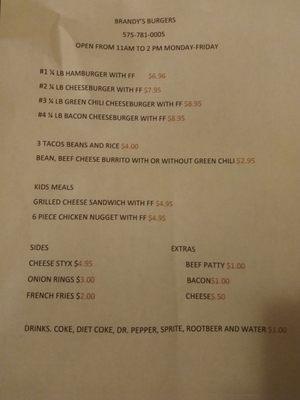 Menu for BRANDY'S BURGERS