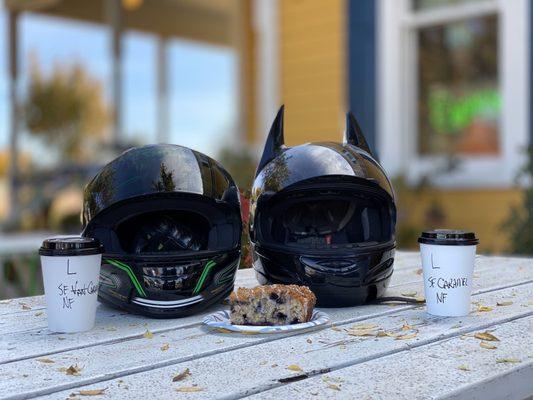 Blueberry coffee cake and coffee