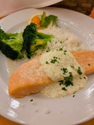 Alaskan Salmon with broccoli & pilaf rice