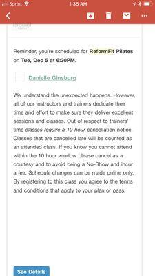 So 10 hour cancellation policy for the students but only 2 hours for the studio - I guess our time isn't as important as theirs.