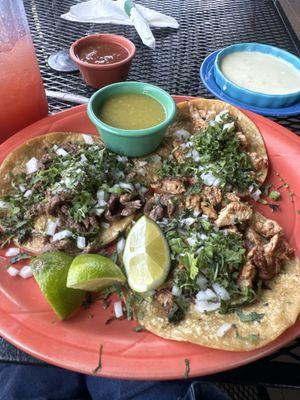 Street tacos: One steak and two chicken tacos