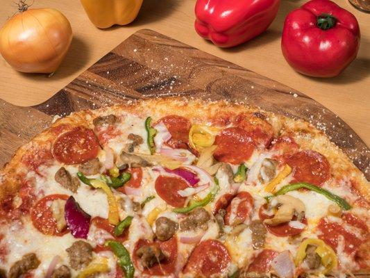 (12 in.) Fresh hand-tossed dough made with Mountain Spring water and baked in a brick oven. Topped with mozzarella cheese, classic Italian m