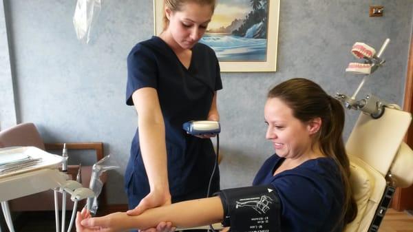 Taking vitals @ #dental # assisting #dynamics ..122/68 she's alive and well!