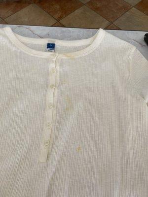 Baby drool on my shirt, I sure hope they can get it out.